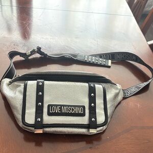 Love Moschino Silver and Black Belt Bag